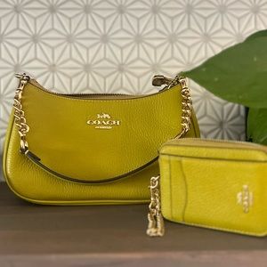 Coach green leather bag + wallet